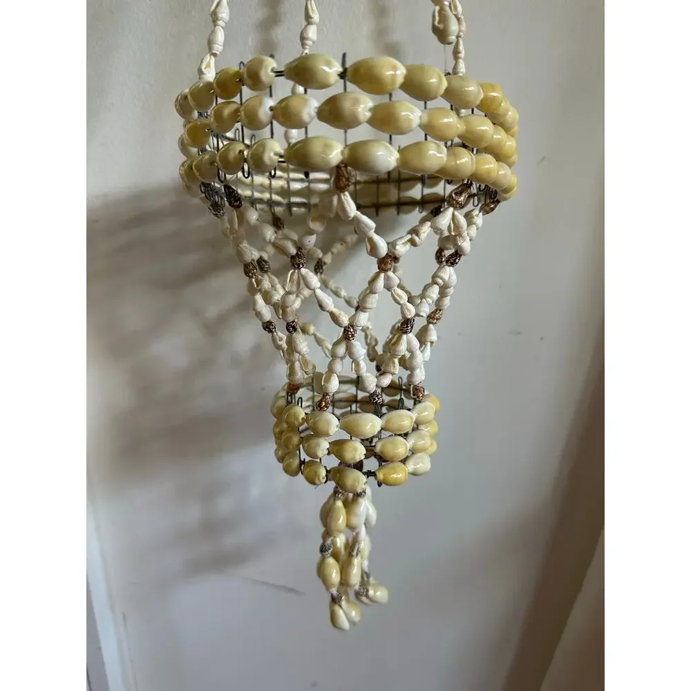 Vintage Sea Shell Hanging Macrame Plant candle Holder Boho decor beach nautical